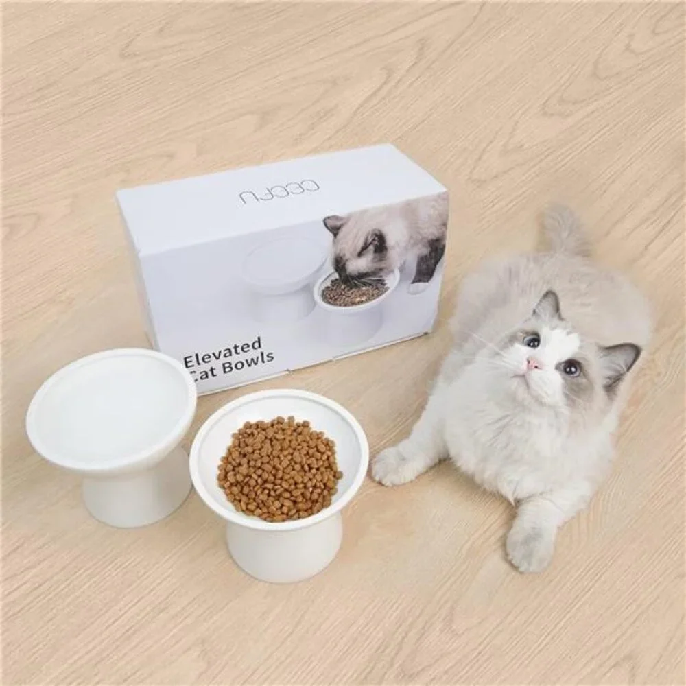 2 Extra Wide Raised Cat Food Bowl, Elevated Cat Bowls Anti-Vomiting Cat Feeder